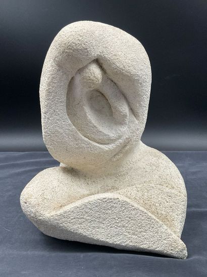 Stone sculpture titled “Maternal Love,” unsigned....