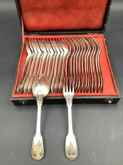 Argent, ménagère en argent, 13 cuillères...