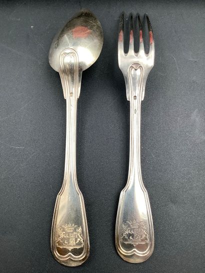 Argent, ménagère en argent, 13 cuillères...