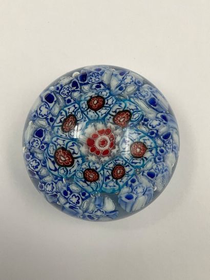 3 crystal sulfides with millefiori decoration,...