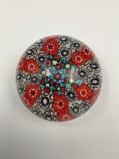 3 crystal sulfides with millefiori decoration,...
