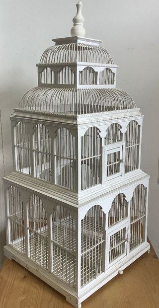 Grande cage à oiseaux décorative en bois...