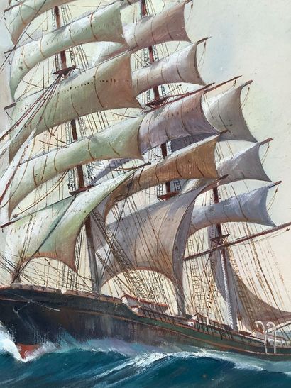 Huile sur panneau, Clipper à trois mâts toutes...