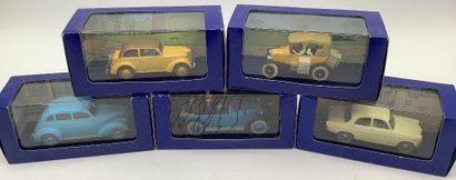 TINTIN, 5 voitures miniatures 1/43 des aventures...