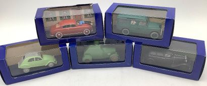 TINTIN, 5 voitures miniatures 1/43 des aventures...