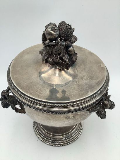 Argent, importante coupe / soupière à couvercle...