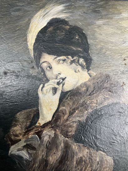 1 petite huile sur bois d’une élégante signée...