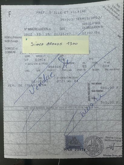 Frais de vente réduits 10 % - SIMCA ARONDE...
