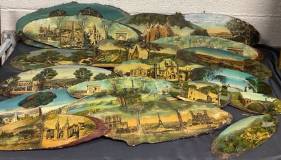 Marouflage et peinture sur bois, 19 panneaux...