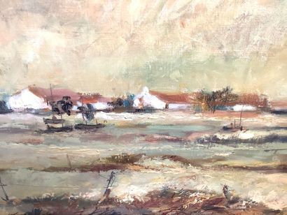 Huile sur toile (les maisons de bord de mer).
Signature...