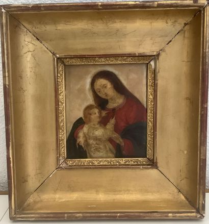 Religieux, petite huile sur marbre (15x13...