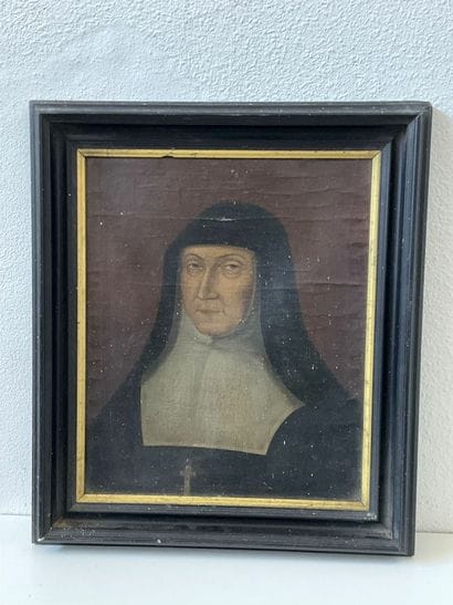 Huile sur toile, portrait d’une religieuse,...
