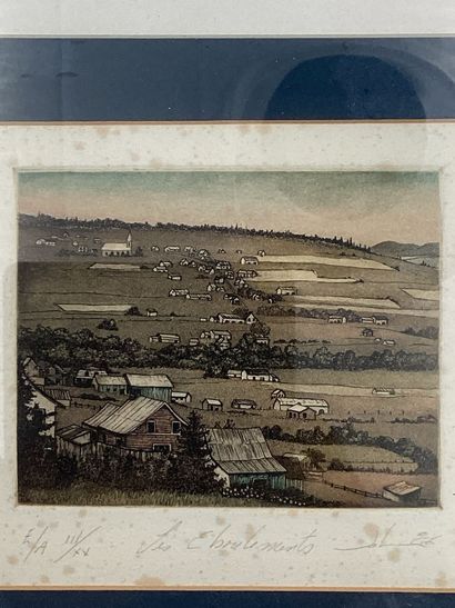 Une lithographie encadrée, paysage du Québec....