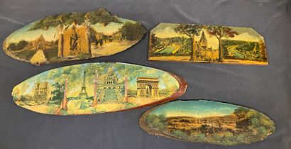Marouflage et peinture sur bois, 19 panneaux...