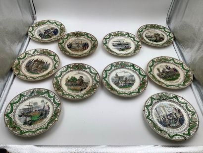 Suite de 10 assiettes en porcelaine opaque...