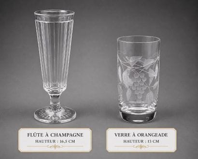 7 verres à orangeade en verre à décor de...