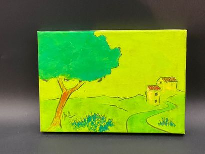 Trois petites acryliques sur toile, style...