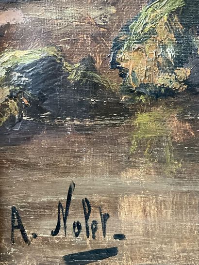 Albert NOLET, Huile sur toile, bord de fleuve...