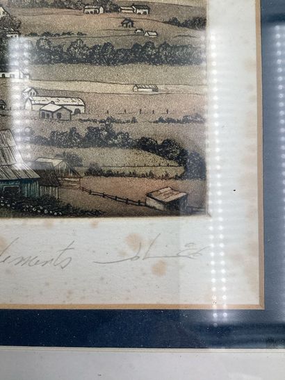 Une lithographie encadrée, paysage du Québec....
