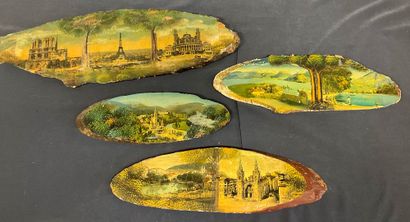 Marouflage et peinture sur bois, 19 panneaux...