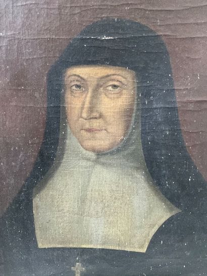 Huile sur toile, portrait d’une religieuse,...
