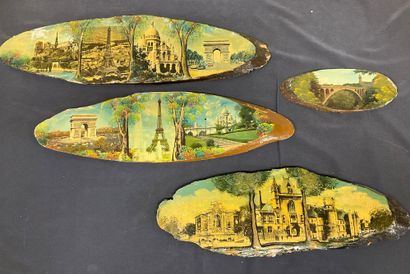 Marouflage et peinture sur bois, 19 panneaux...