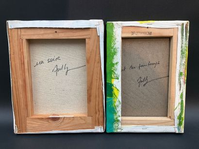 Trois petites acryliques sur toile, style...
