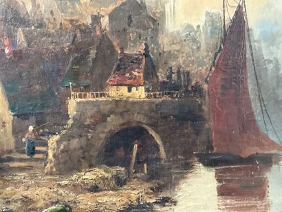 Albert NOLET, Huile sur toile, bord de fleuve...