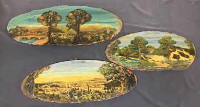 Marouflage et peinture sur bois, 19 panneaux...