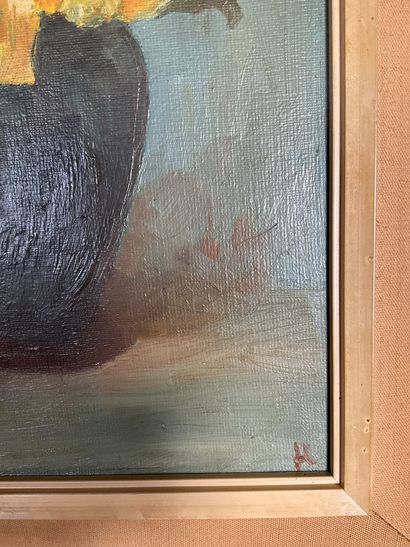 Une huile sur toile, nature morte, bouquet...