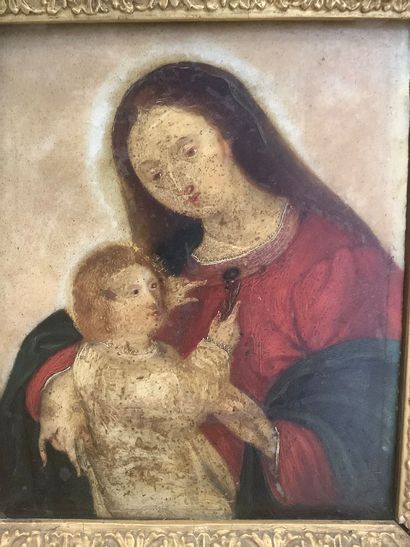 Religieux, petite huile sur marbre (15x13...
