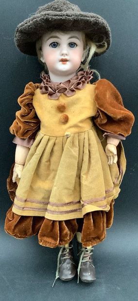 Antique German doll, biscuit porcelain head...