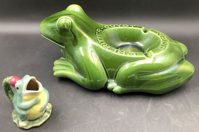 A large promotional ashtray featuring a frog...