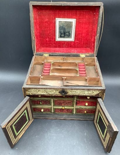 Antique tabletop cabinet made of bone and...