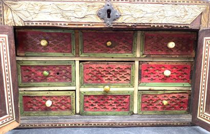 Antique tabletop cabinet made of bone and...