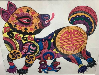 Affiche encadrée de style Chinoise commémorative...
