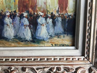Huile sur bois “ le pardon du Folgoët “ signé...