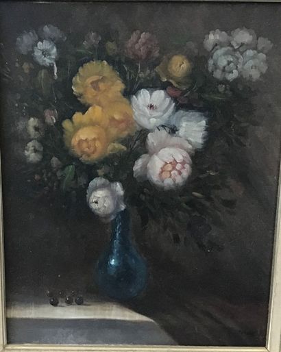 Huile sur toile, nature morte représentant...