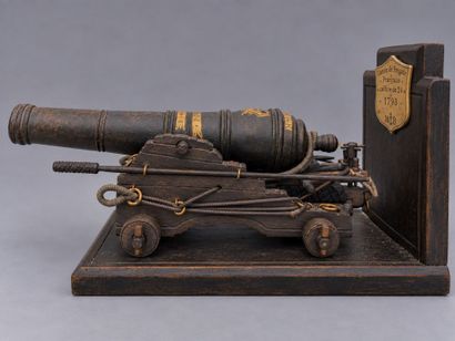 A pair of bookends featuring scale models...