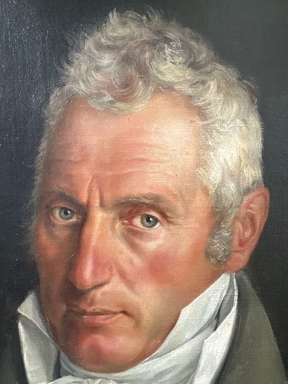 Huile sur toile, portrait d’un homme en buste,...
