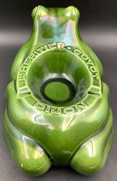 A large promotional ashtray featuring a frog...