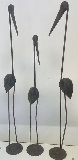 3 sculptures d’une famille d’échassiers en...