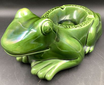 A large promotional ashtray featuring a frog...