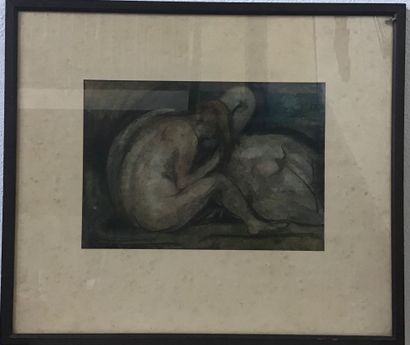 Léda et le cygne, pastels et fusain. Signature...