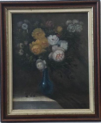 Huile sur toile, nature morte représentant...