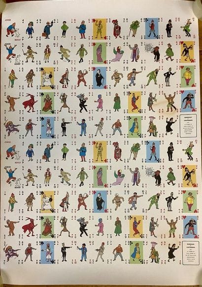 TINTIN, rare planche / poster de jeu de cartes...