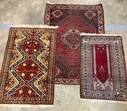 3 small antique bedroom rugs with significant...