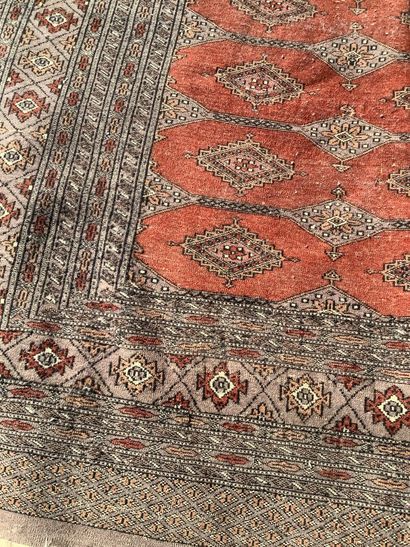 Large, handmade Bukhara-style rug in shades...