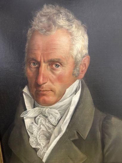 Huile sur toile, portrait d’un homme en buste,...