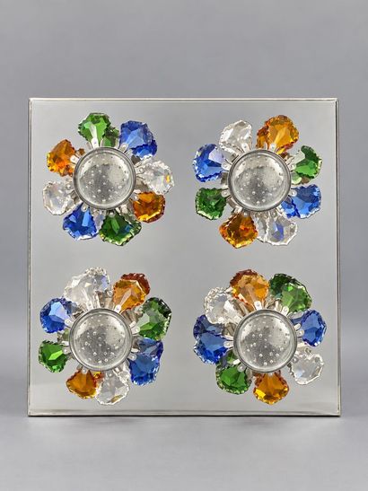 Lustre moderne, fond miroir 4 feux en forme...